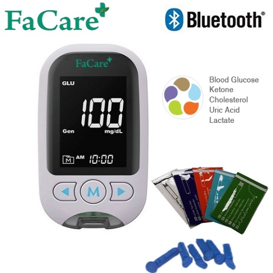 Máy đo 5 in 1 FaCare+ FC-M168 (TD-4216) Bluetooth hỗ trợ đo Cholesterol, Acid Uric, Glucose